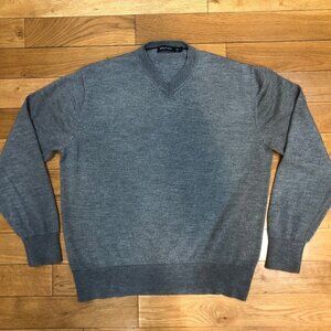 Nautica 100% Merino Wool V-Neck Long Sleeve Pullover Gray Sweater Size XL